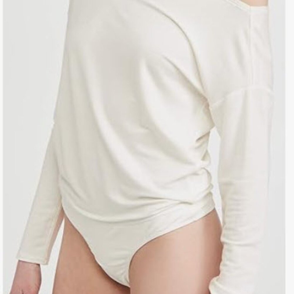 Paige Women's Suvi Long Sleeve Boat Neckline Bodysuit Blouse Ivory Color Size S - Picture 3 of 6